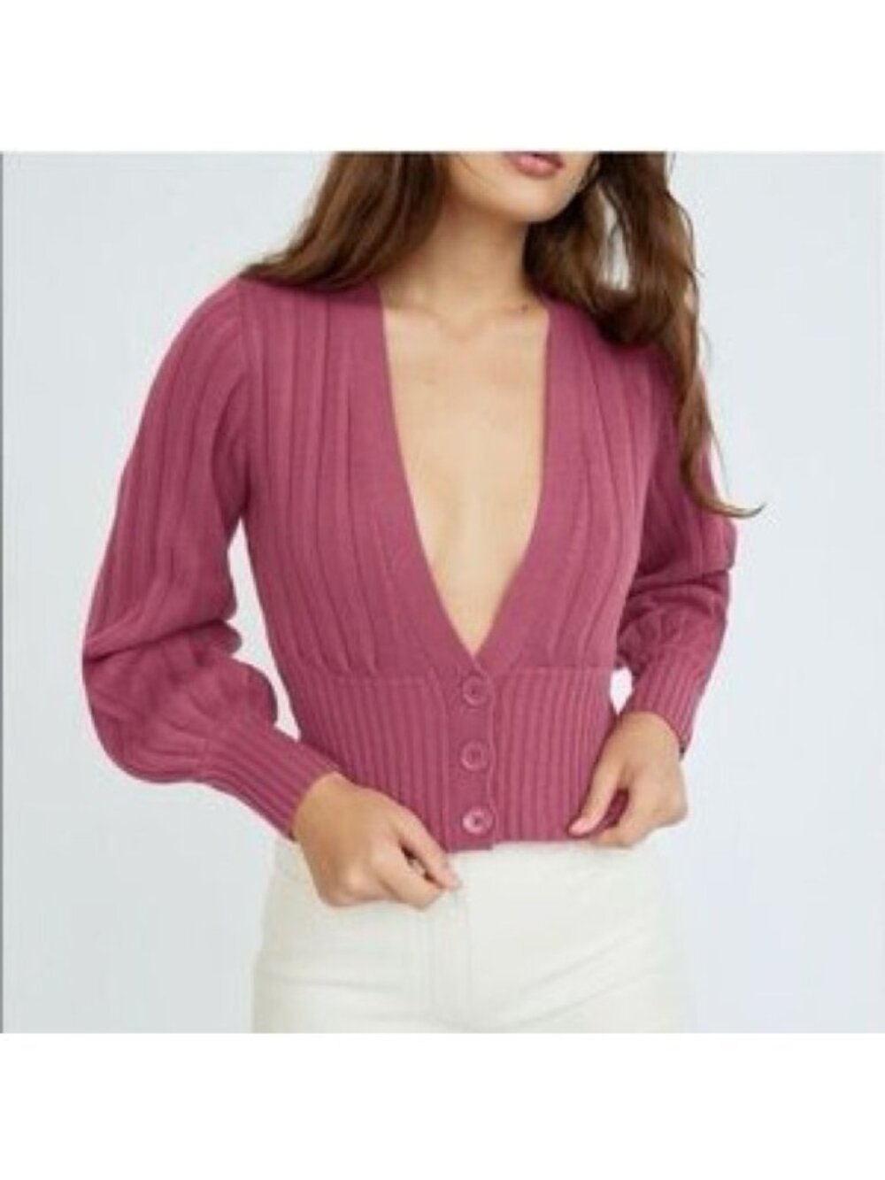 Aritzia Wilfred Plunge Front Cardigan Merino Wool Blend Long Sleeve Chic XS - Picture 2 of 10
